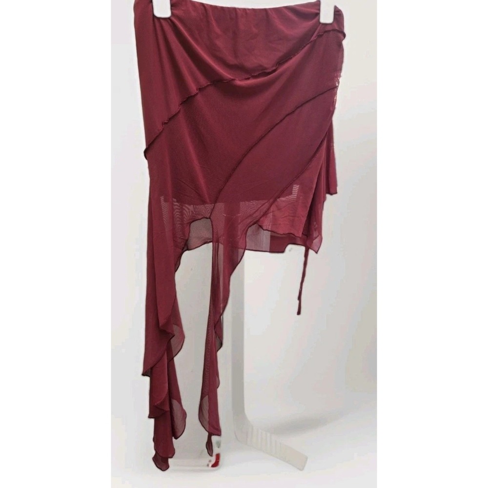 Urban Outfitters Wine Mesh Asymmetrical Ruffle Mini Skirt Burgundy Large NWT